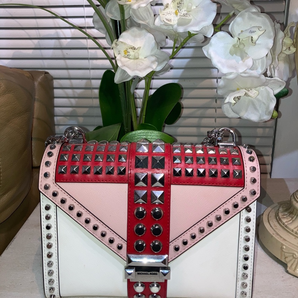 Whitney Large Studded Tri-Color Saffiano